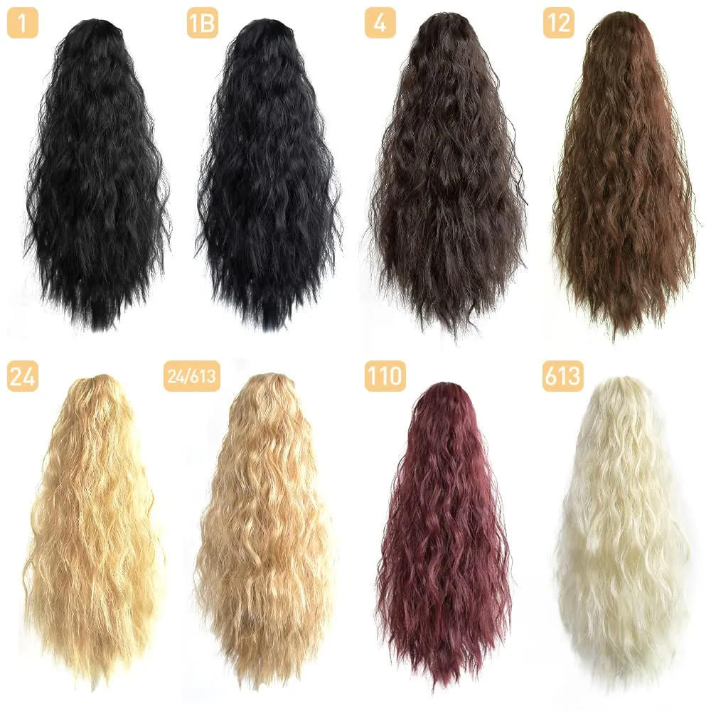 Hair Extensions Ponytail Extension Claw Clip Wavy 18" Long Synthetic Pony Tail for Adults Women Curly Ponytails Fluffy Clips in Hairpieces for Wedding Party Daily Use 6 Oz Blonde