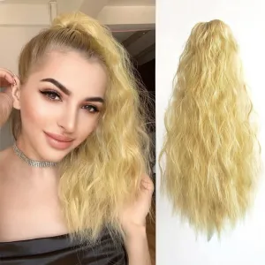 Hair Extensions Ponytail Extension Claw Clip Wavy 18" Long Synthetic Pony Tail for Adults Women Curly Ponytails Fluffy Clips in Hairpieces for Wedding Party Daily Use 6 Oz Blonde
