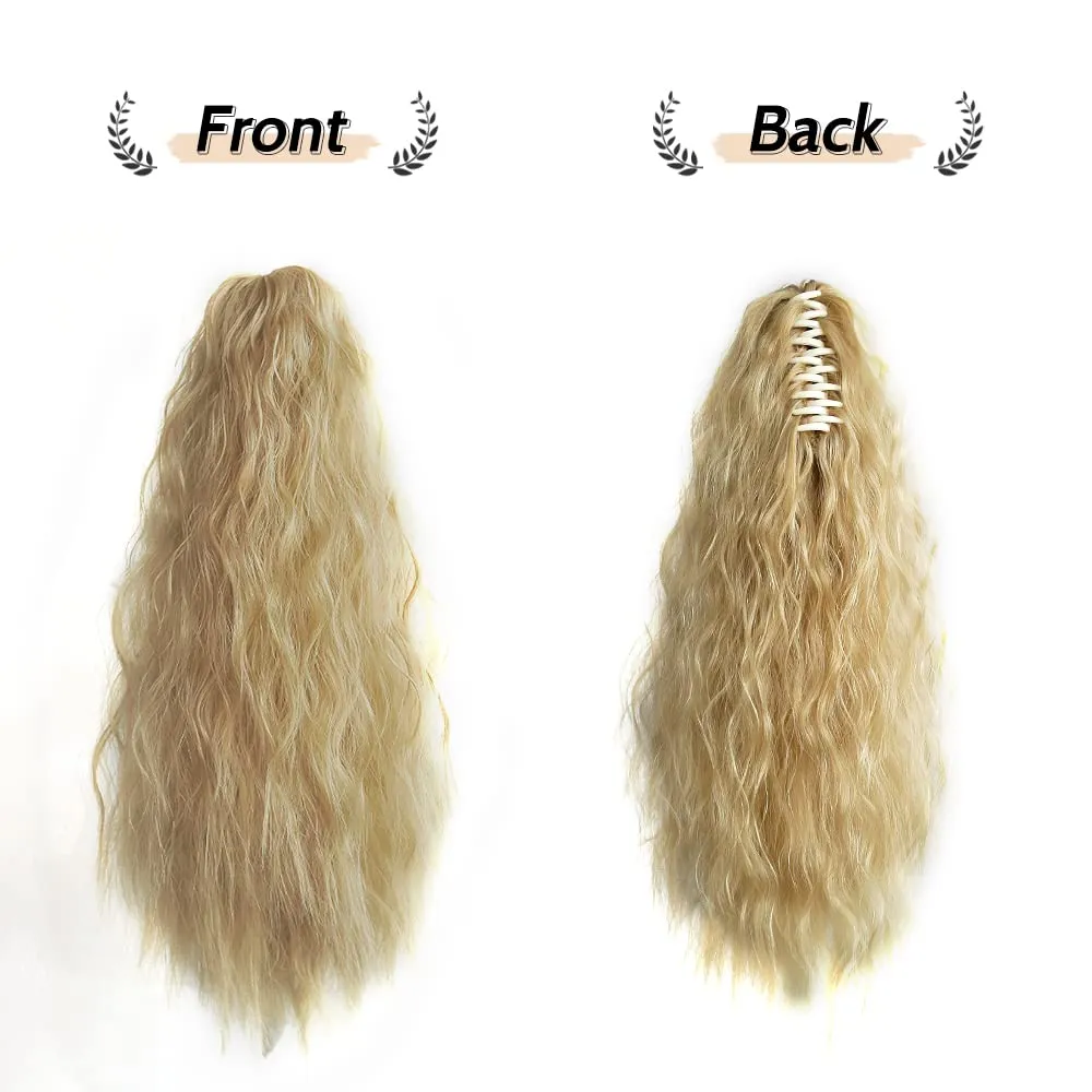 Hair Extensions Ponytail Extension Claw Clip Wavy 18" Long Synthetic Pony Tail for Adults Women Curly Ponytails Fluffy Clips in Hairpieces for Wedding Party Daily Use 6 Oz Blonde