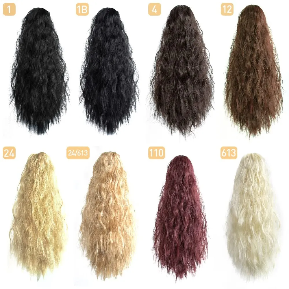 Hair Extensions Ponytail Extension Claw Clip Wavy 18" Long Synthetic Pony Tail for Adults Women Curly Ponytails Fluffy Clips in Hairpieces for Wedding Party Daily Use 6 Oz Blonde