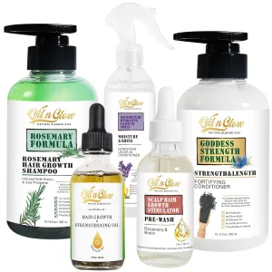 Hair Growth Bundle: 9-in-1 Rosemary Hair Serum Oil, Shampoo, Conditioner, Leave-In Moisturizer & Pre-Wash Scalp Oil for Thickening, Regrowth, Strengthening, Hydration & Split End Repair Fragrance Free