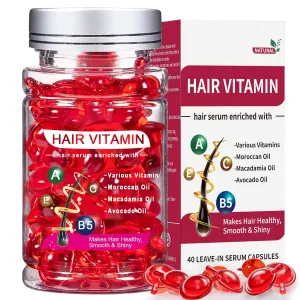 Hair Serum for Frizzy & Dry Hair, Hair Treatment Oil for Damaged Hair, Hair Vitamin Oil Capsules with Argan, Avocado, Moroccan Oil, Anti Frizz Leave in Conditioner with Vitamin A, C, E & B5