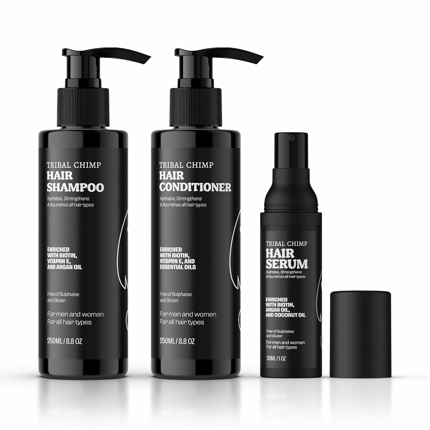 Hair Care Kit - Peppermint Scented, Natural, Biotin Enriched Shampoo (250ml), Conditioner (250ml), Serum (30g) for All Hair Types
