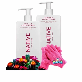 Hair Care Kit – Vanilla & Cactus Flower Shampoo   Conditioner   Exfoliating Glove (Color May Vary) – Sulfate, Silicone & Paraben Free – 1 Kit