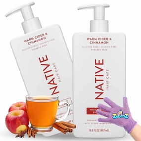 Hair Care Kit – Warm Cider & Cinnamon Shampoo   Conditioner   Exfoliating Glove – Sulfate, Silicone & Paraben Free – 1 Kit (Color May Vary)