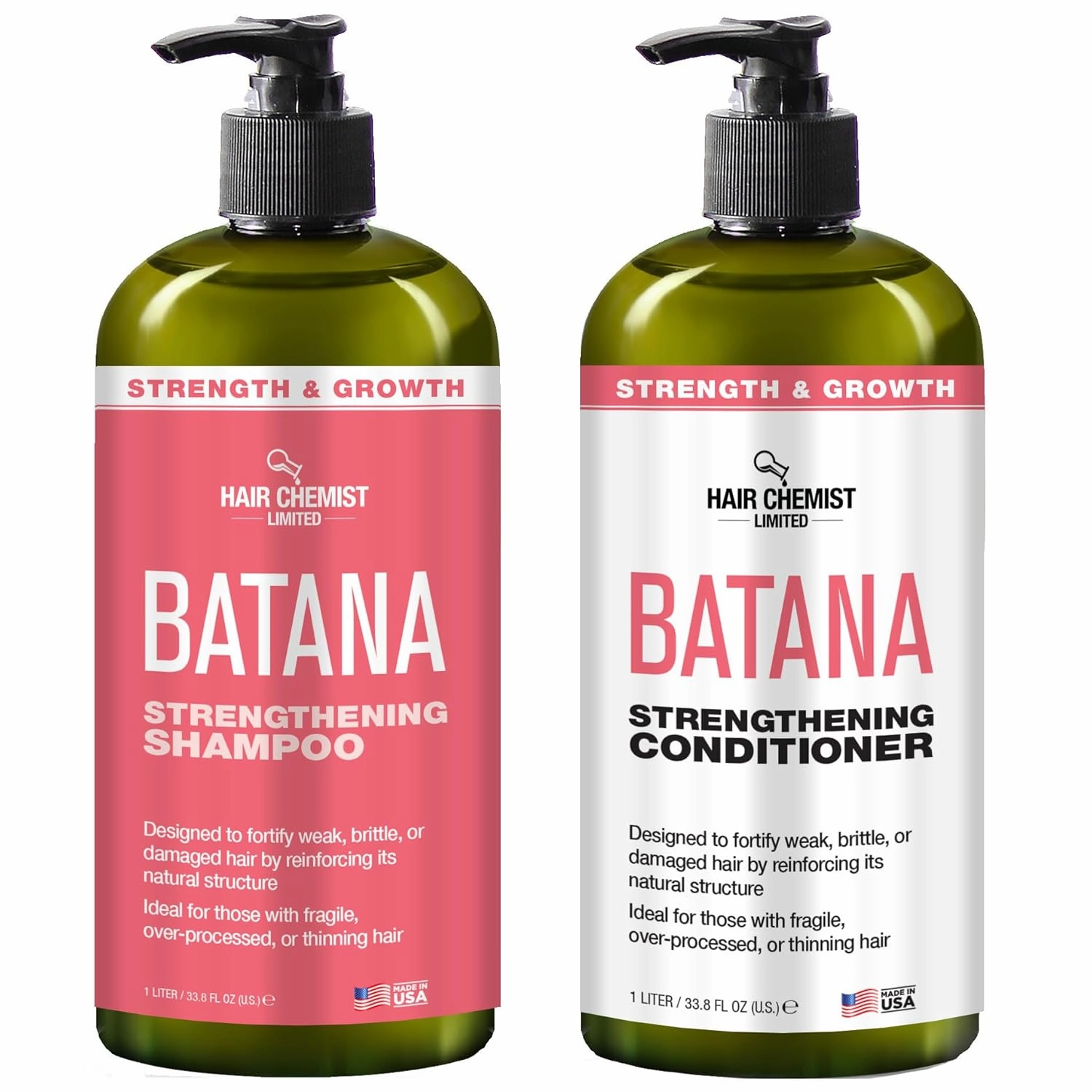 Hair Chemist Batana Strengthening Shampoo & Conditioner 33.8 oz. (2-PC SET) - Batana Shampoo and Conditioner for Hair Growth, Thickening and Strength