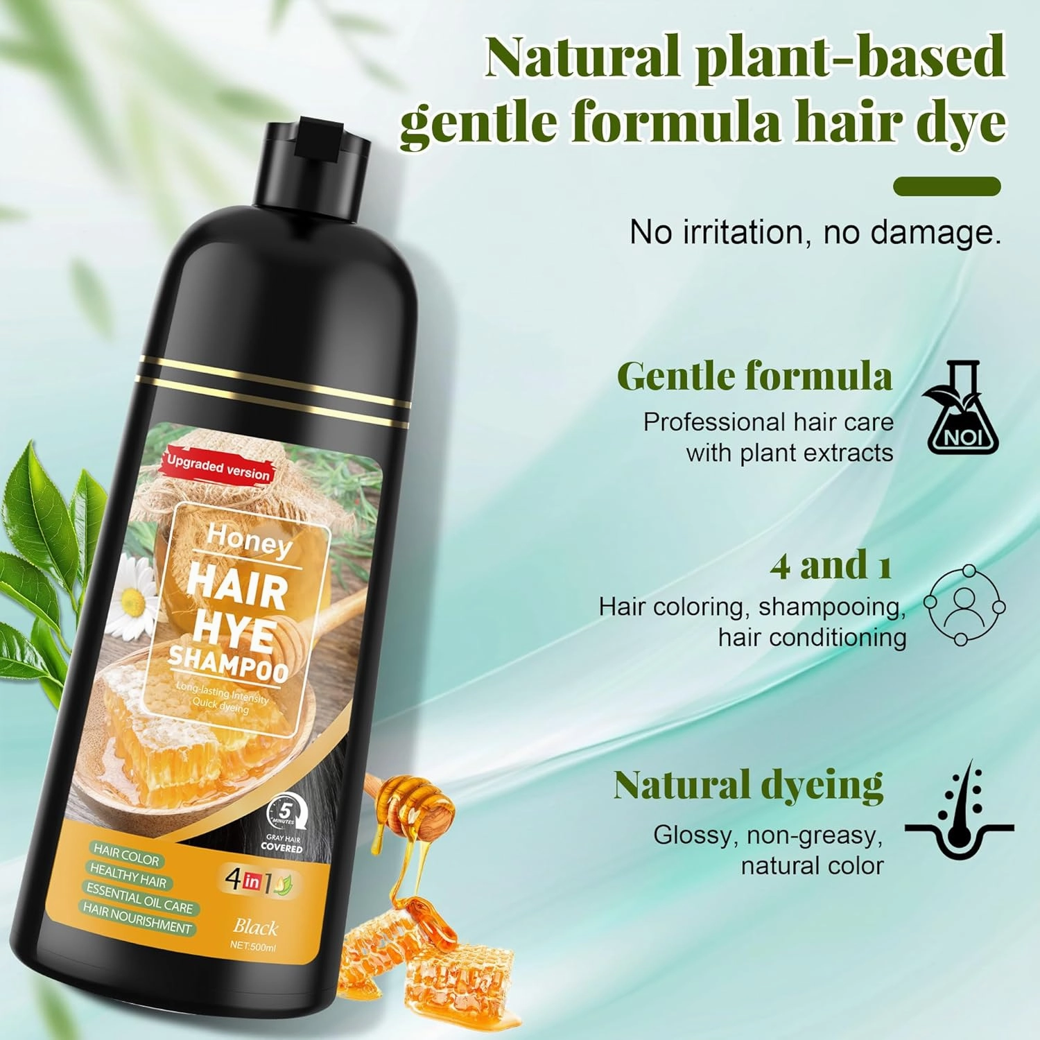 Hair Dye Shampoo 3 in 1 for Women & Men 100% Gray Hair Coverage - Herbal Ingredients Natural Plant Hair Color - Hair Dye in Minutes 500ML（Black）