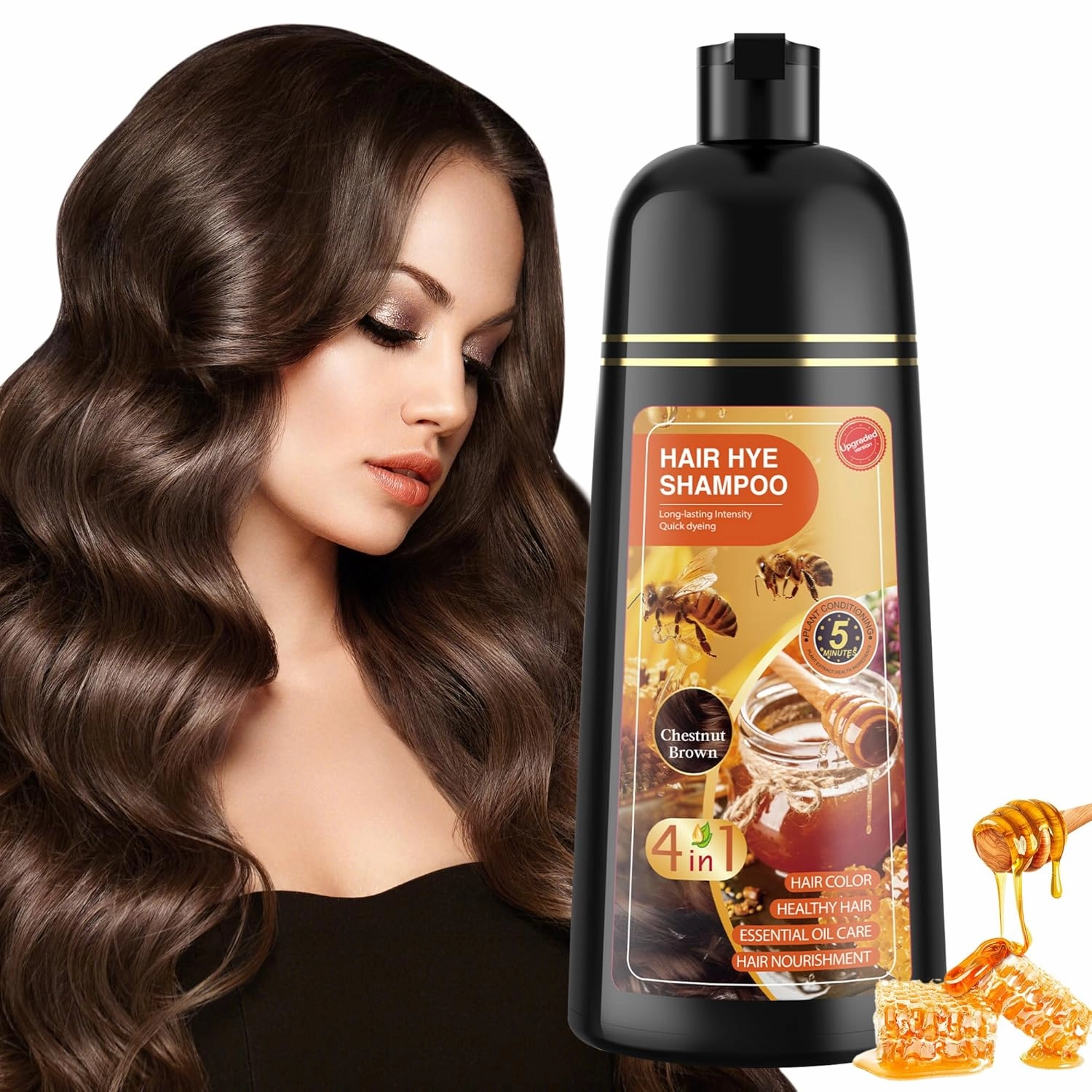Hair Dye Shampoo 3 in 1 for Women & Men 100% Gray Hair Coverage - Herbal Ingredients Natural Plant Hair Color - Hair Dye in Minutes 500ML（Chestnut Brown）
