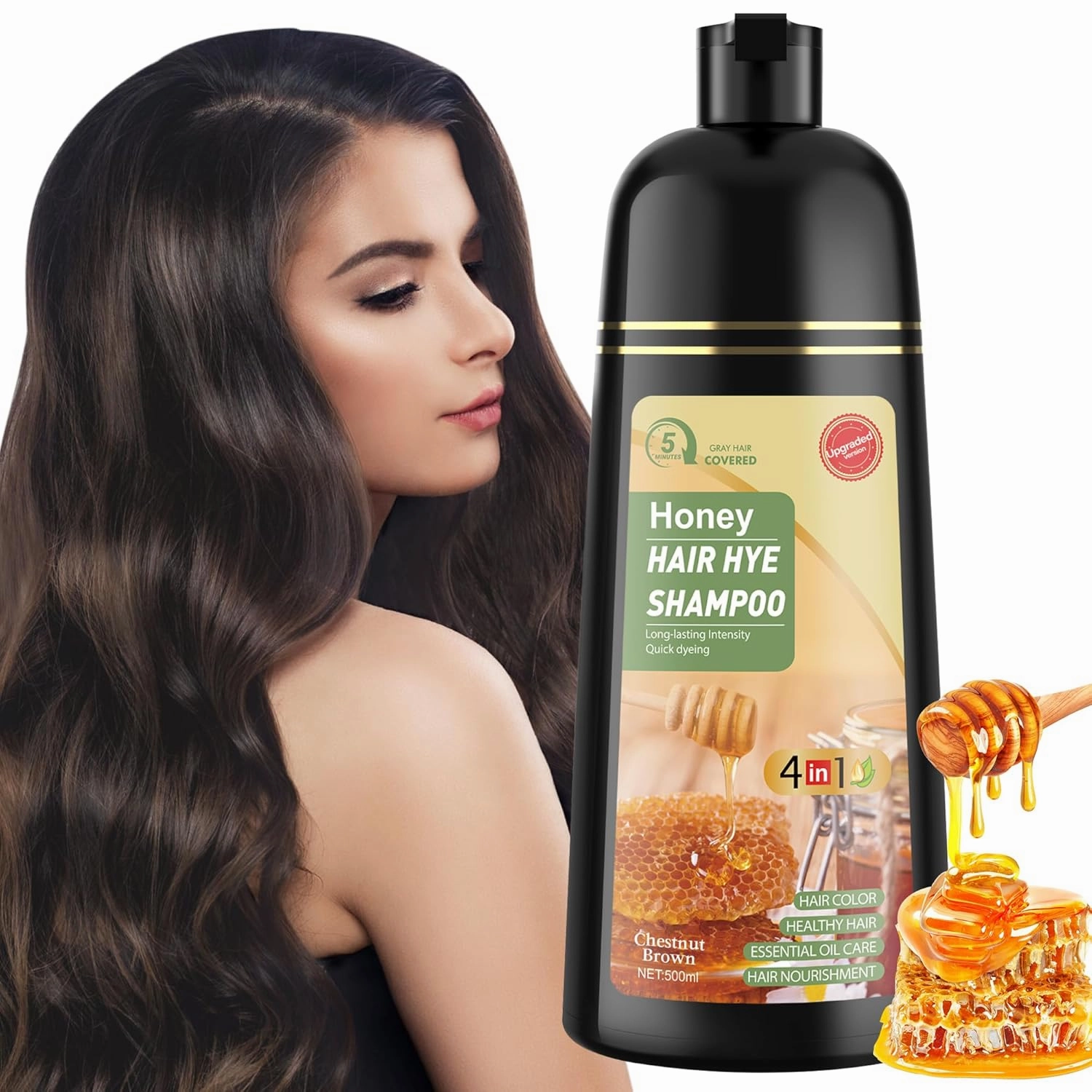 Hair Dye Shampoo 3 in 1 for Women & Men 100% Gray Hair Coverage - Herbal Ingredients Natural Plant Hair Color - Hair Dye in Minutes 500ML（Chestnut Brown）
