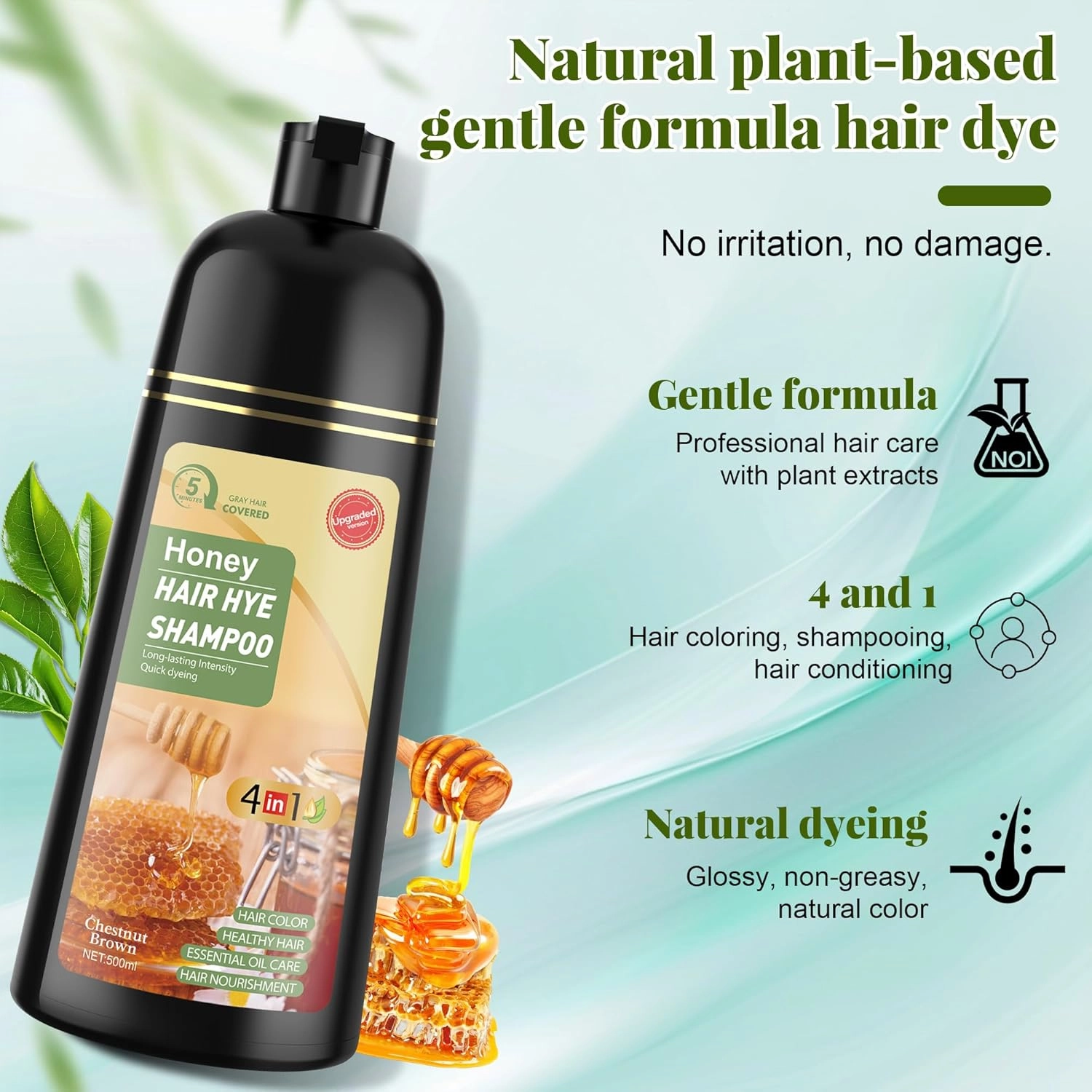 Hair Dye Shampoo 3 in 1 for Women & Men 100% Gray Hair Coverage - Herbal Ingredients Natural Plant Hair Color - Hair Dye in Minutes 500ML（Chestnut Brown）