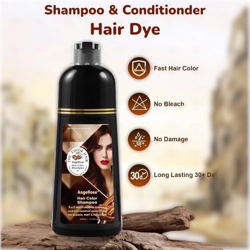 Hair Dye Shampoo 3 in 1, Instant Herb Ingrident Hair Dye to Cover Gray Hair, Long-lasting & Natual, Chestnut Brown, 400 ML