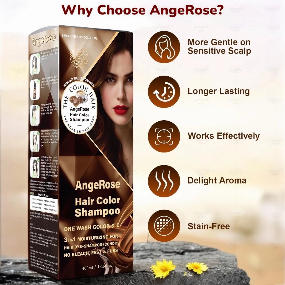 Hair Dye Shampoo 3 in 1, Instant Herb Ingrident Hair Dye to Cover Gray Hair, Long-lasting & Natual, Chestnut Brown, 400 ML