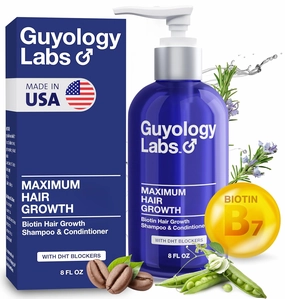 Hair Growth Shampoo For Men - With Conditioner for Thinning Hair - Natural DHT Blockers To Reduce Hair Loss - Biotin and Keratin Best for Growth and Thickening - Made in USA by Guyology Labs