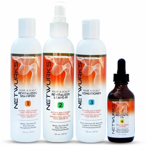 Hair Regrowth & Scalp Regimen | Restores Scalp Health & Promotes Hair Growth | Revitalizer Leave-In Spray, Regrowth Oil, Shampoo & Conditioner
