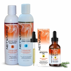 Hair Regrowth & Scalp Regimen Bundle, Restores Scalp Health & Promotes Hair Growth, Regrowth Oil 2oz, Shampoo & Conditioner 8oz each