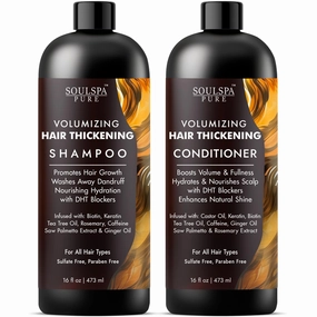 Hair Thickening Shampoo and Conditioner Set - Volumizing & Growth Support with DHT Blockers, Biotin, Keratin, Tea Tree Oil, Caffeine, Saw Palmetto Extract - Men & Women - 16 fl oz Each