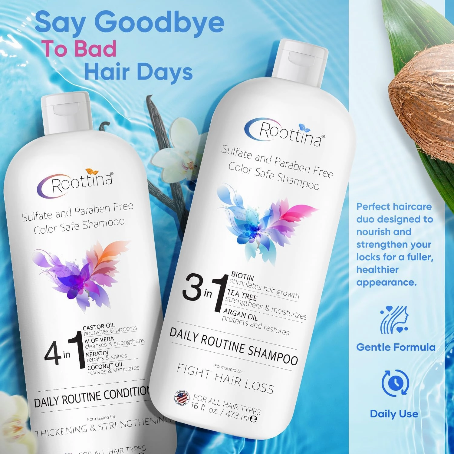 Hair Thickening Shampoo and Conditioner Set for Thinning Hair and Hair Loss Concerns – Volumizing Formula With Biotin & DHT Blockers, Sulfate-Free, Color-Safe, for Women & Men, Made in USA, 16fl oz x2