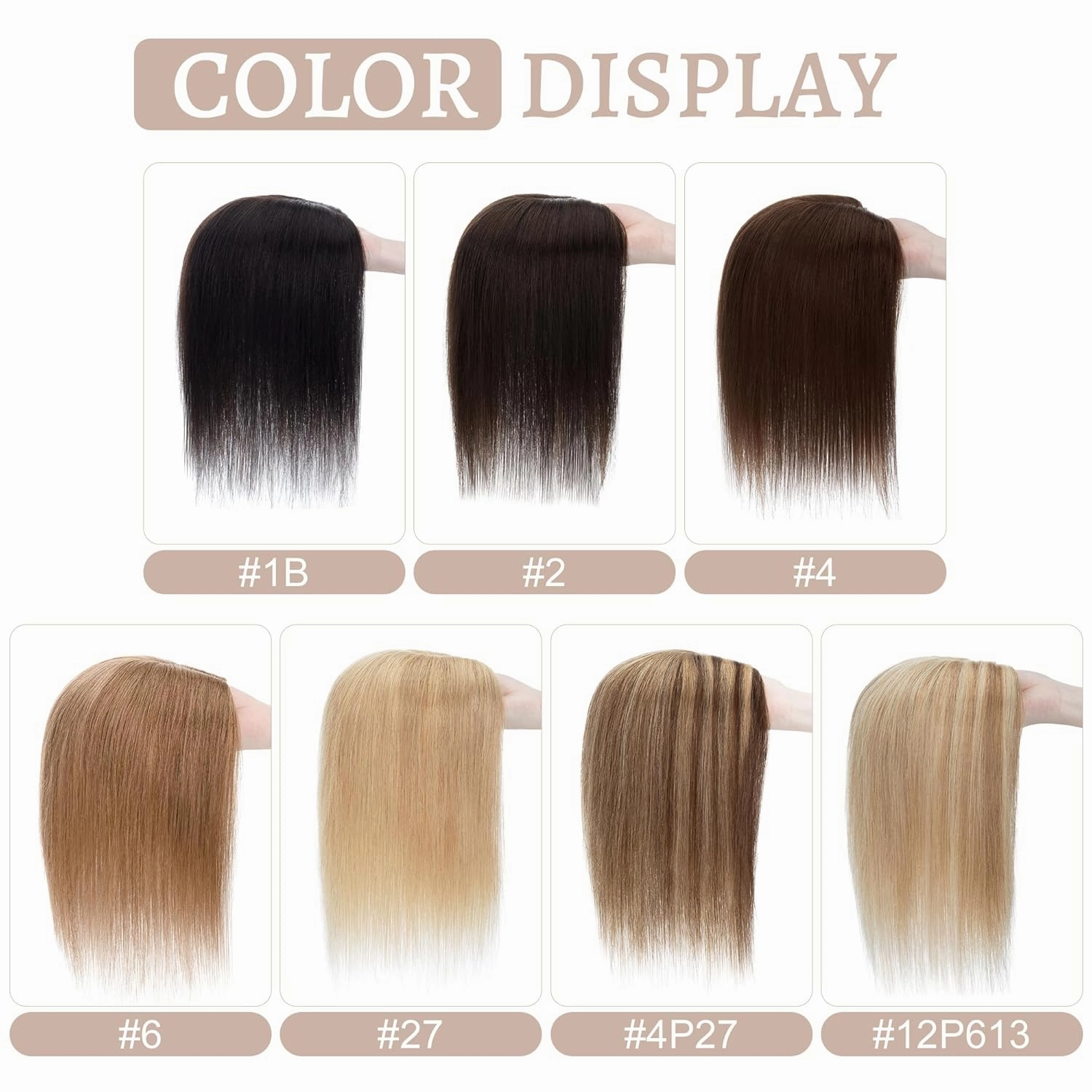 Hair Toppers for Women Real Human Hair No Bangs 13 * 15 cm Larger Silk Base 150% Density Clip In Topper Hairpieces Wiglet Top Hair Pieces for Women Whin Thinning Hair /10 Inch Light Brown