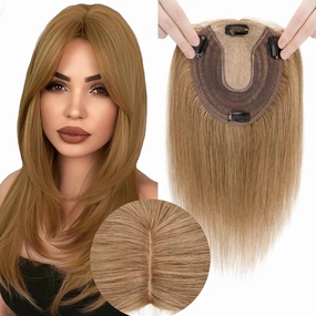 Hair Toppers for Women Real Human Hair No Bangs 13 * 15 cm Larger Silk Base 150% Density Clip In Topper Hairpieces Wiglet Top Hair Pieces for Women Whin Thinning Hair /10 Inch Light Brown
