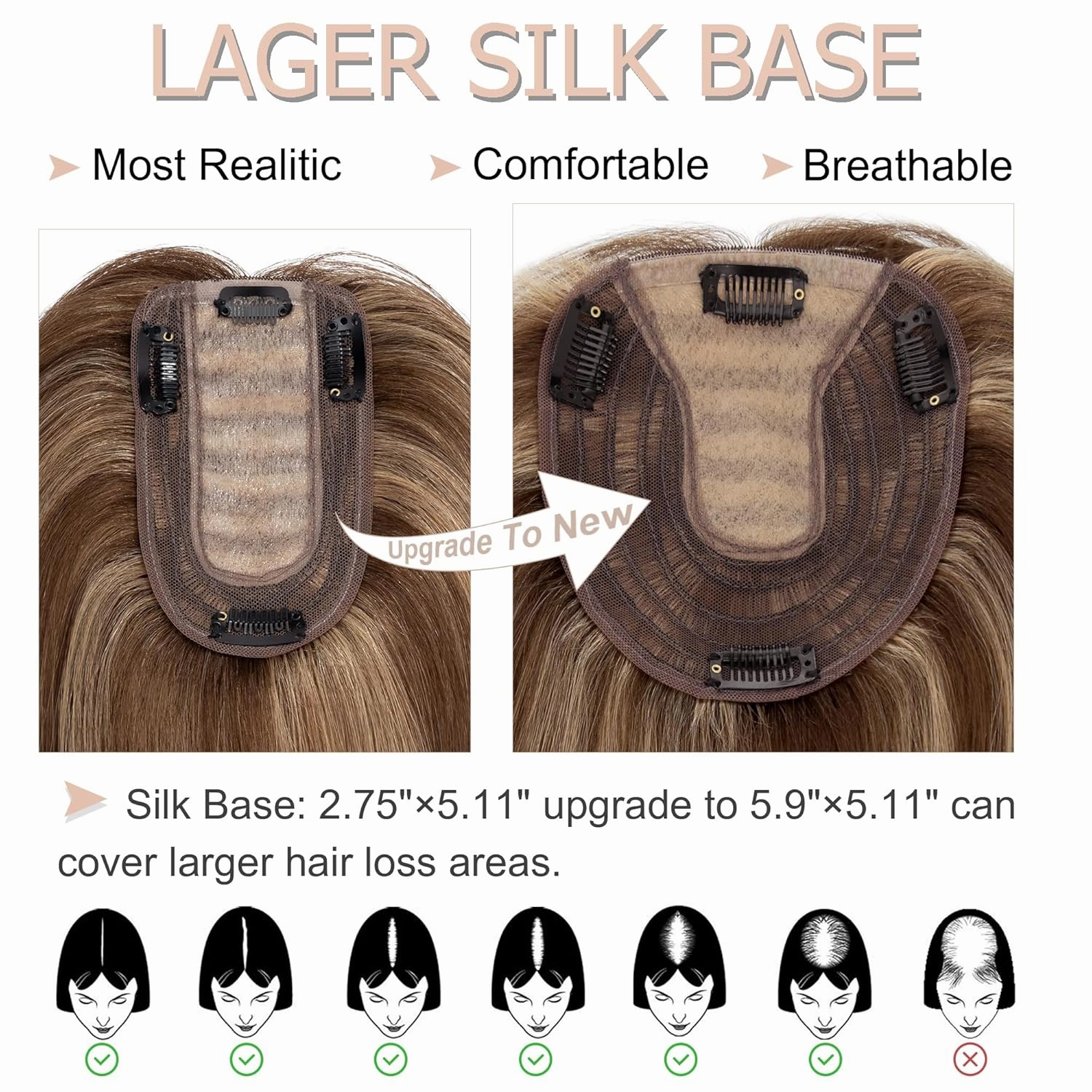 Hair Toppers for Women Real Human Hair No Bangs 13 * 15 cm Larger Silk Base 150% Density Clip In Topper Hairpieces Wiglet Top Hair Pieces for Women Whin Thinning Hair //10 Inch 4P27