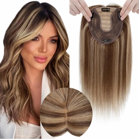 Hair Toppers for Women Real Human Hair No Bangs 13 * 15 cm Larger Silk Base 150% Density Clip In Topper Hairpieces Wiglet Top Hair Pieces for Women Whin Thinning Hair //10 Inch 4P27