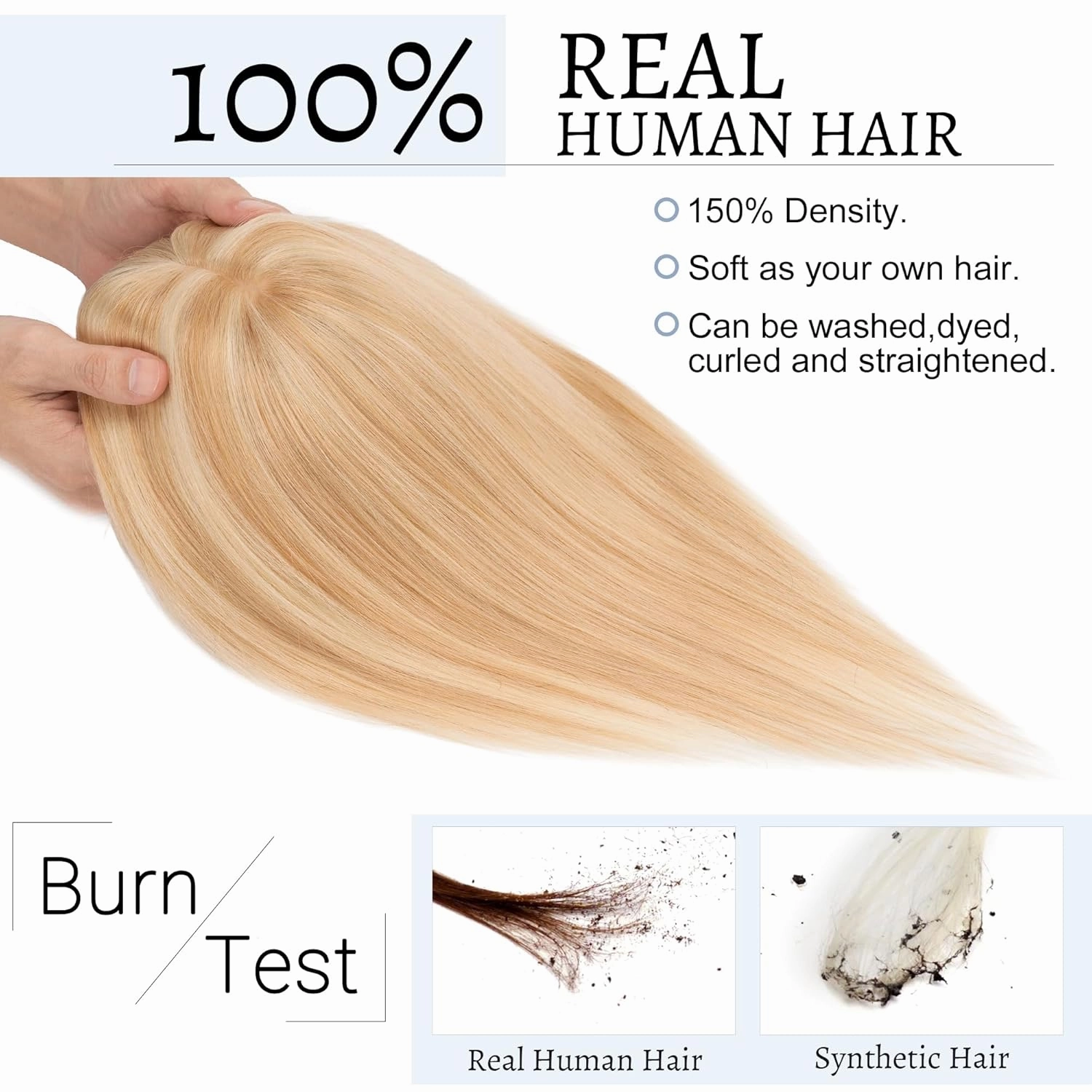 Hair Toppers for Women Real Human Hair With Bangs 7 * 13 CM Silk Base Clip In Wiglet Top Pieces for Women-6 Inch Ash Blonde&Bleach Blonde