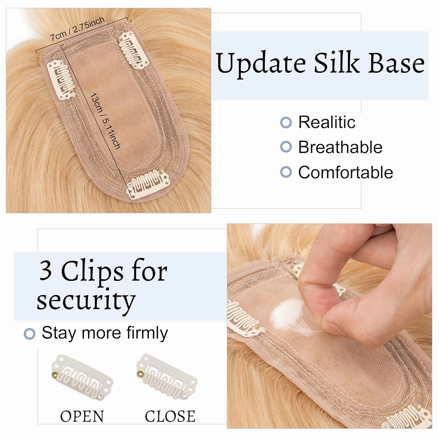 Hair Toppers for Women Real Human Hair With Bangs 7 * 13 CM Silk Base Clip In Wiglet Top Pieces for Women-6 Inch Ash Blonde&Bleach Blonde