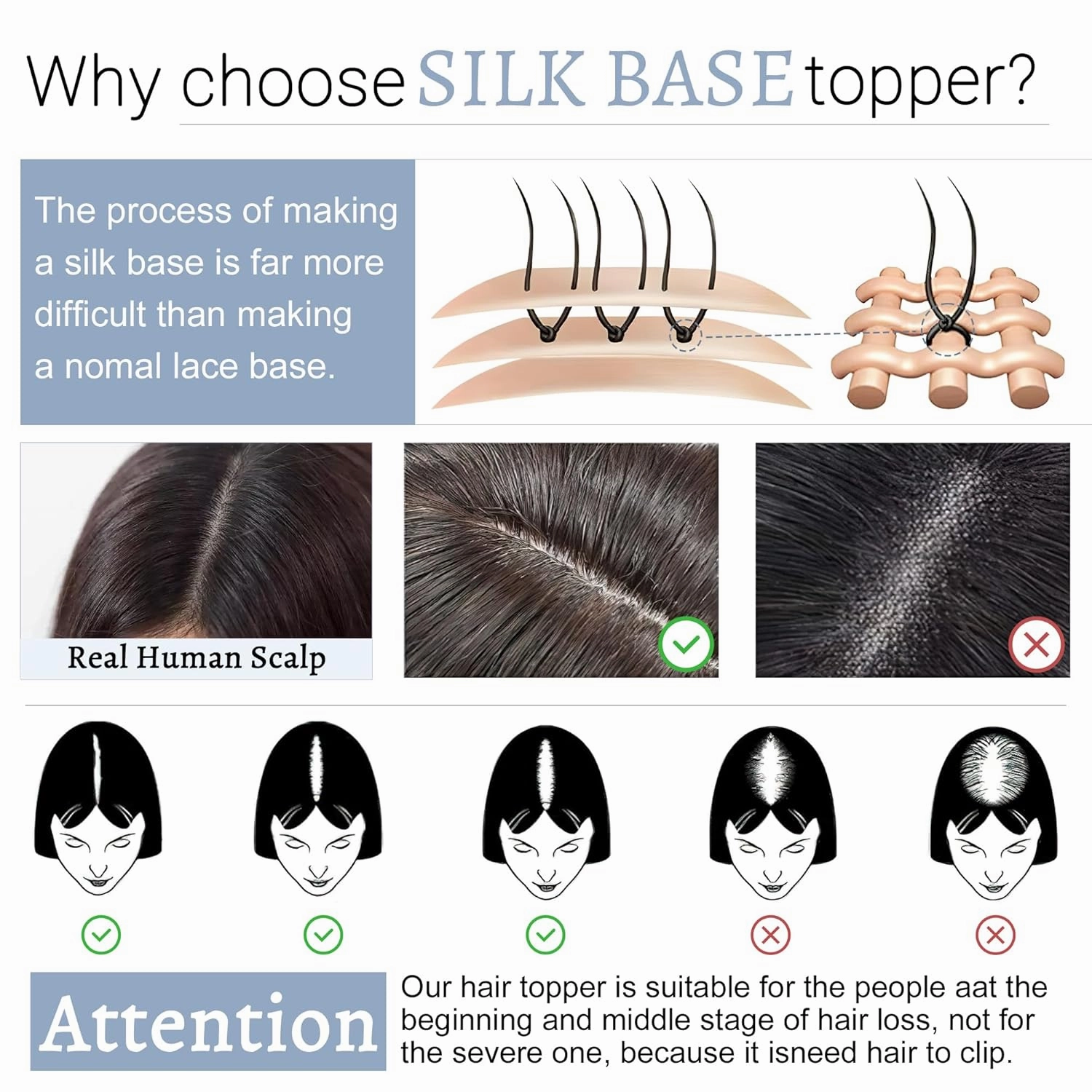 Hair Toppers for Women Real Human Hair With Bangs 7 * 13 CM Silk Base Clip In Wiglet Top Pieces for Women-6 Inch Ash Blonde&Bleach Blonde