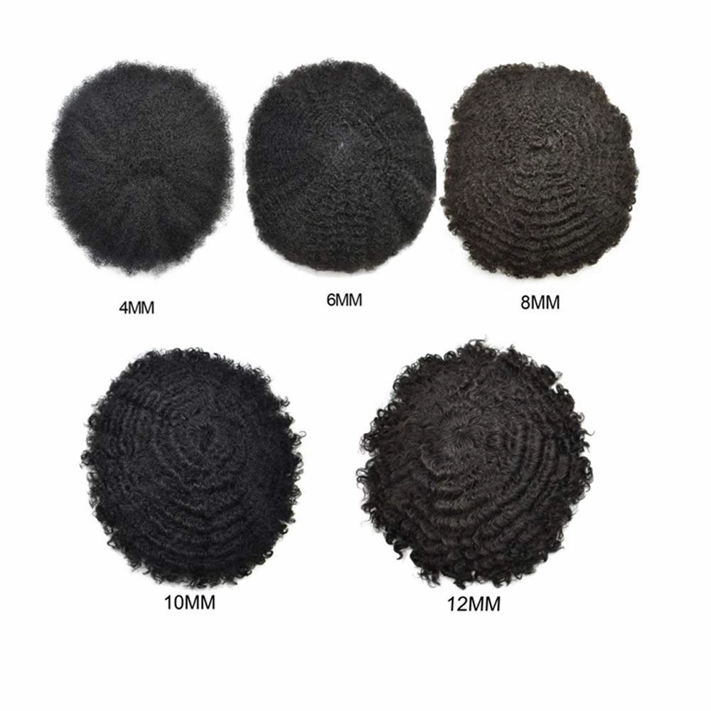 Hair Unit for Black Men Afro Toupee Hair System for Black Men HD Lace Brazilian Real Human Hair Toupee Transparent Afro Hair Piece 8X10 6MM #1B10#1B OFF BLACK 10% GREY