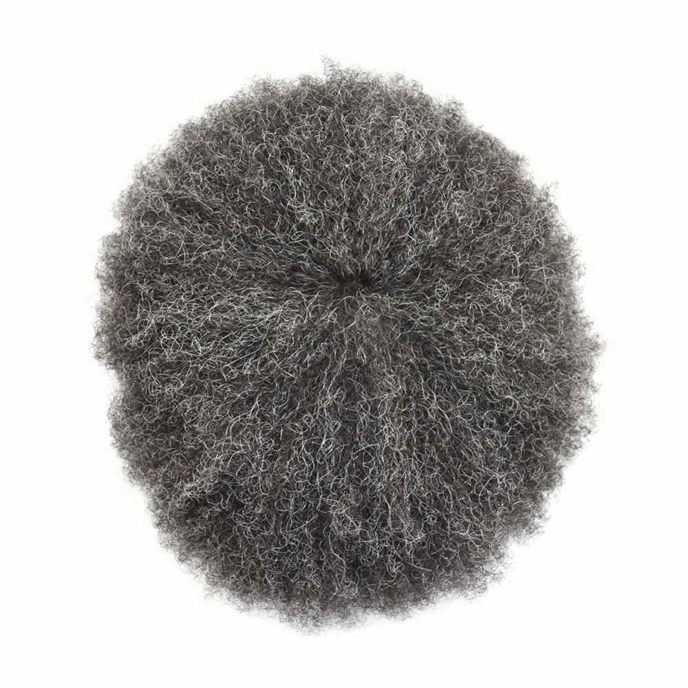 Hair Unit for Black Men Afro Toupee Hair System for Black Men HD Lace Brazilian Real Human Hair Toupee Transparent Afro Hair Piece 8X10 6MM #1B30#1B OFF BLACK 30% GREY
