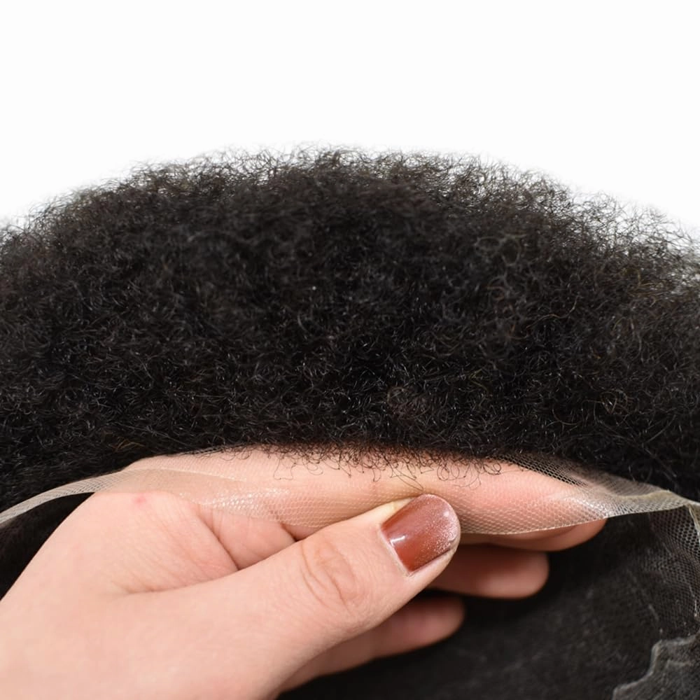 Hair Unit for Black Men Afro Toupee Hair System for Black Men HD Lace Brazilian Real Human Hair Toupee Transparent Afro Hair Piece 8X10 6MM #1B40#1B OFF BLACK 40% GREY