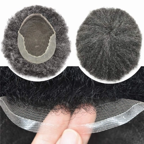 Hair Unit for Black Men Afro Toupee Hair System for Black Men HD Lace Brazilian Real Human Hair Toupee Transparent Afro Hair Piece 8X10 6MM #1B40#1B OFF BLACK 40% GREY