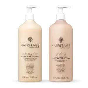 Hairitage Gentle Daily Moisture Shampoo and Conditioner Set - Split End   Bond Strengthening for Dry, Damaged Hair with Jojoba Oil - Anti-Frizz and Color Safe - Cherry   Amber Scent (21oz. 2-pack)