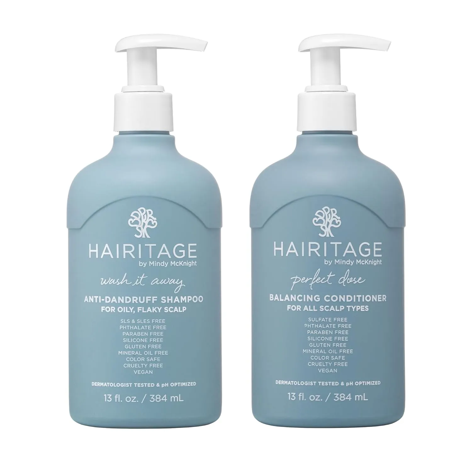 Hairitage Wash It Away Anti-Dandruff Shampoo - For Oily, Flaky Scalp - Reduces Dandruff   Perfect Dose Balancing Conditioner - Moisturizes and Soothes - 13 fl oz