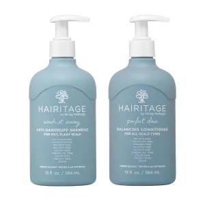 Hairitage Wash It Away Anti-Dandruff Shampoo - For Oily, Flaky Scalp - Reduces Dandruff   Perfect Dose Balancing Conditioner - Moisturizes and Soothes - 13 fl oz