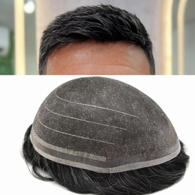 Hairpiece For Mens Toupee Human Hair Durable Fine Welded Monofulament Toupee For Mens Hair Replacement System Hair Piece For Mens 8X10#1B20#1B OFF BLACK 20% GREY 100% Density