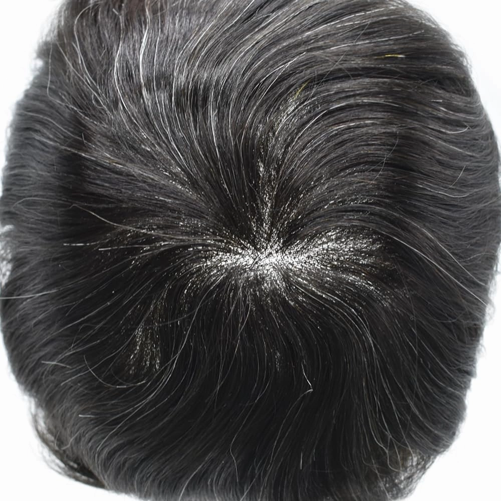 Hairpiece For Mens Toupee Human Hair Durable Fine Welded Monofulament Toupee For Mens Hair Replacement System Hair Piece For Mens 8X10#1B20#1B OFF BLACK 20% GREY 100% Density