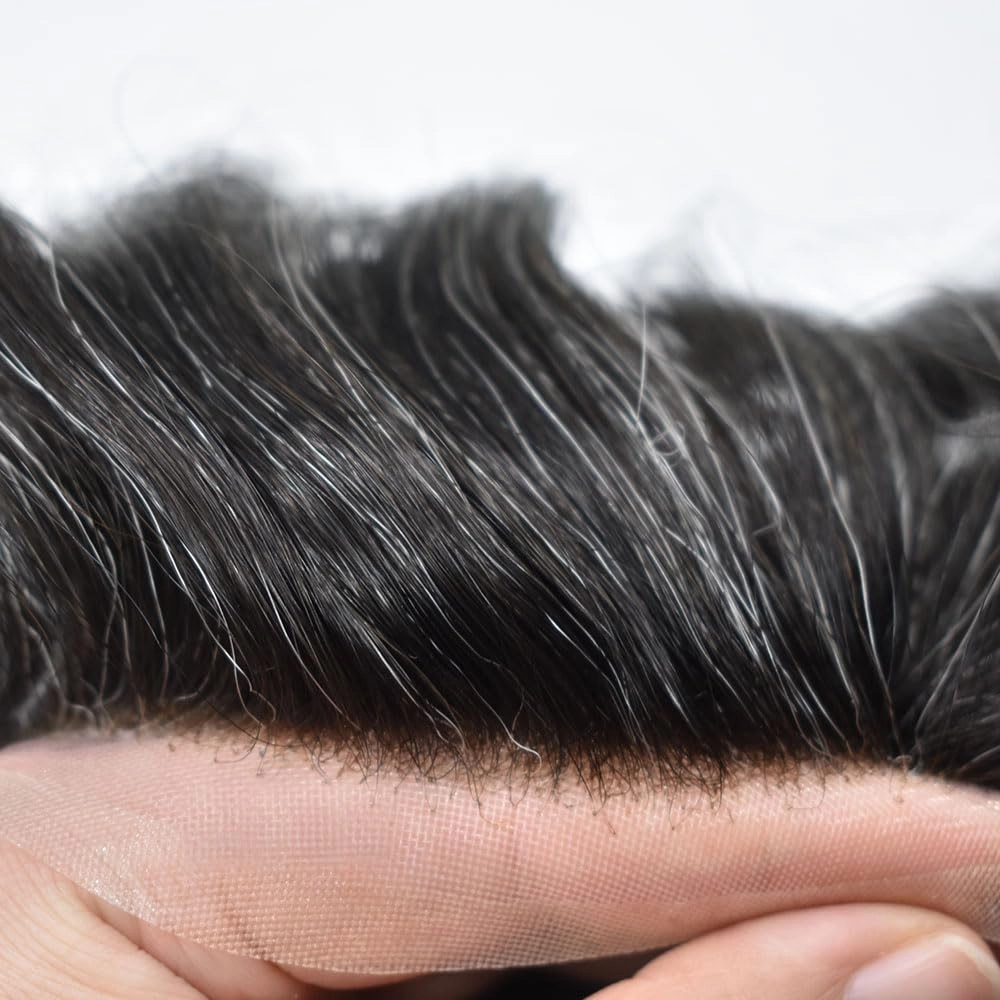 Hairpiece For Mens Toupee Human Hair Durable Fine Welded Monofulament Toupee For Mens Hair Replacement System Hair Piece For Mens 8X10#1B20#1B OFF BLACK 20% GREY 100% Density