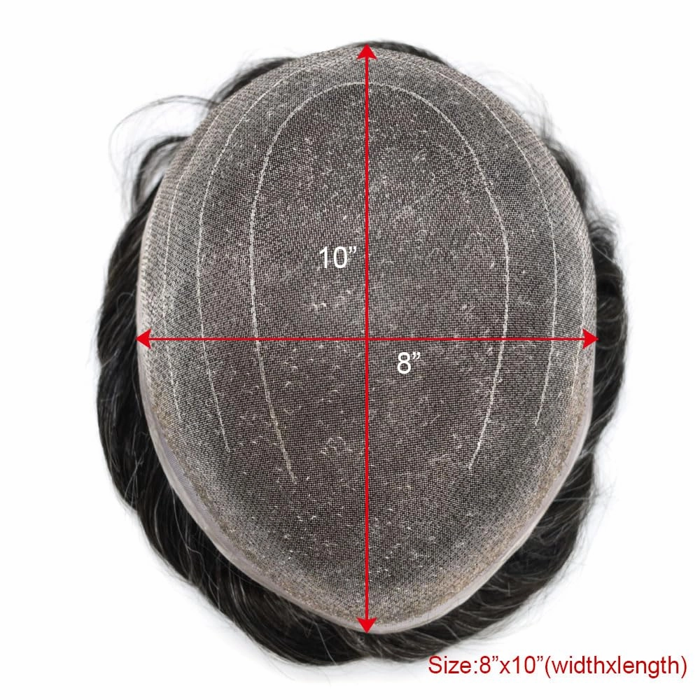 Hairpiece For Mens Toupee Human Hair Durable Fine Welded Monofulament Toupee For Mens Hair Replacement System Hair Piece For Mens 8X10#1B20#1B OFF BLACK 20% GREY 100% Density