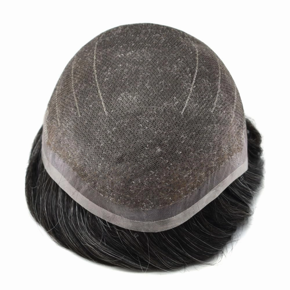 Hairpiece For Mens Toupee Human Hair Durable Fine Welded Monofulament Toupee For Mens Hair Replacement System Hair Piece For Mens 8X10#1B20#1B OFF BLACK 20% GREY 100% Density