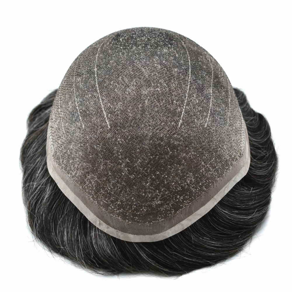 Hairpiece For Mens Toupee Human Hair Durable Fine Welded Monofulament Toupee For Mens Hair Replacement System Hair Piece For Mens 8X10#1B30#1B OFF BLACK 30% GREY 100% Density
