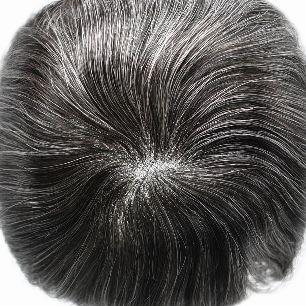 Hairpiece For Mens Toupee Human Hair Durable Fine Welded Monofulament Toupee For Mens Hair Replacement System Hair Piece For Mens 8X10#1B30#1B OFF BLACK 30% GREY 100% Density