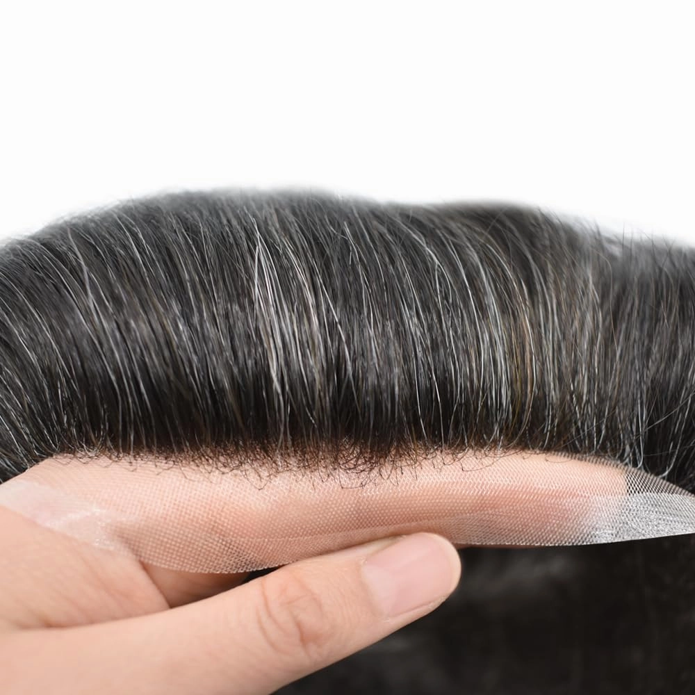 Hairpiece For Mens Toupee Human Hair Durable Fine Welded Monofulament Toupee For Mens Hair Replacement System Hair Piece For Mens 8X10#1B30#1B OFF BLACK 30% GREY 100% Density