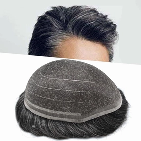 Hairpiece For Mens Toupee Human Hair Durable Fine Welded Monofulament Toupee For Mens Hair Replacement System Hair Piece For Mens 8X10#1B30#1B OFF BLACK 30% GREY 100% Density