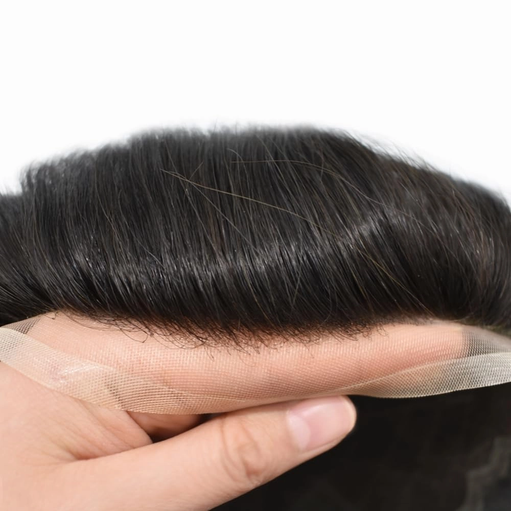 Hairpiece For Mens Toupee Human Hair Durable Fine Welded Monofulament Toupee For Mens Hair Replacement System Hair Piece For Mens 8X10#1B OFF BLACK 100% Density