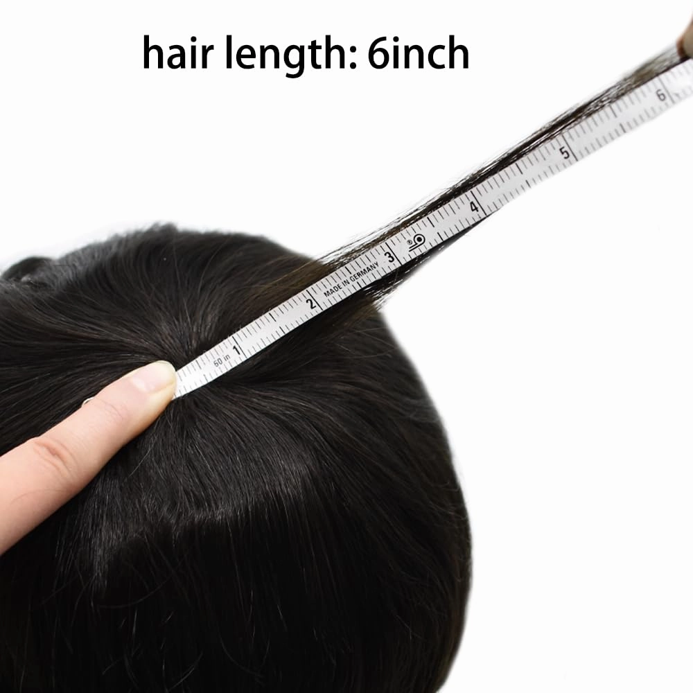 Hairpiece For Mens Toupee Human Hair Durable Fine Welded Monofulament Toupee For Mens Hair Replacement System Hair Piece For Mens 8X10#1B OFF BLACK 100% Density