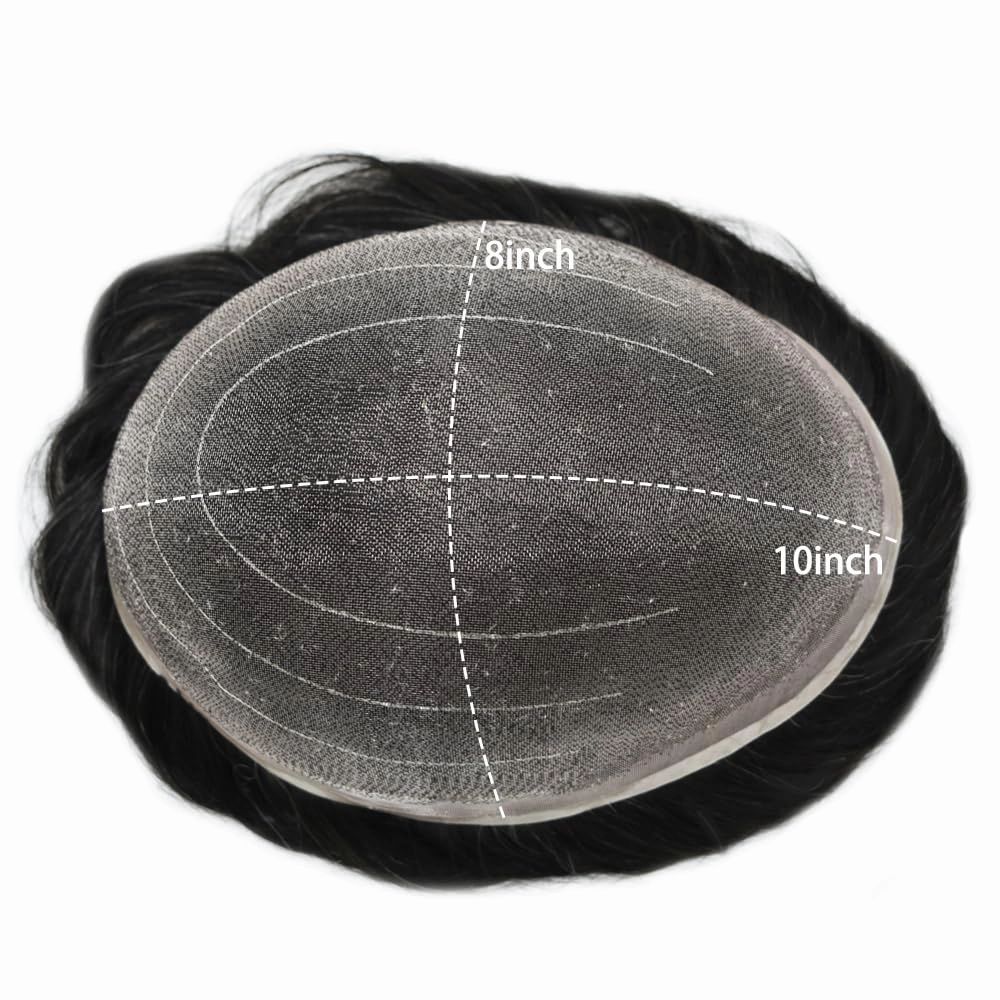 Hairpiece For Mens Toupee Human Hair Durable Fine Welded Monofulament Toupee For Mens Hair Replacement System Hair Piece For Mens 8X10#1B OFF BLACK 100% Density
