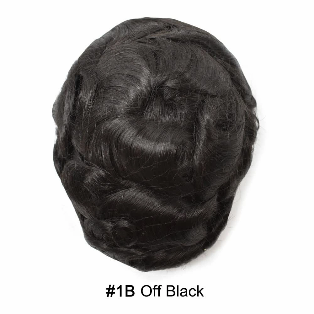 Hairpiece For Mens Toupee Human Hair Durable Fine Welded Monofulament Toupee For Mens Hair Replacement System Hair Piece For Mens 8X10#1B OFF BLACK 100% Density