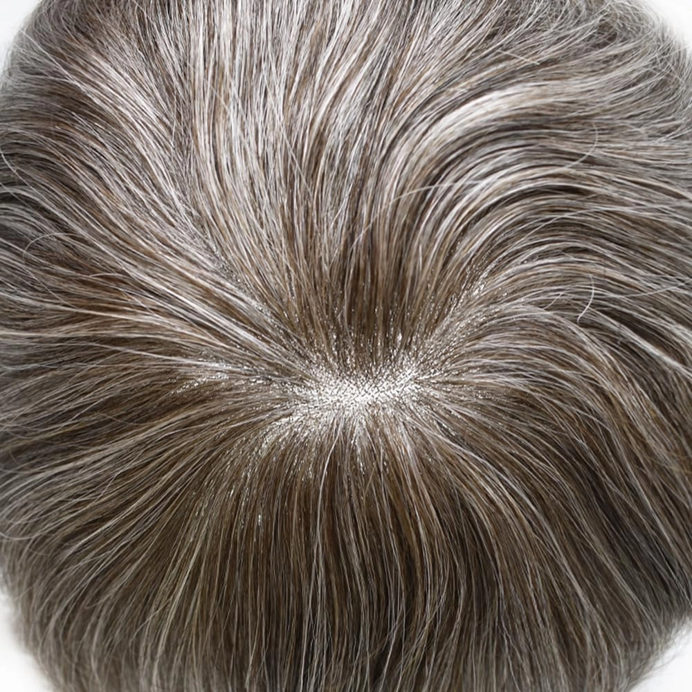 Hairpiece For Mens Toupee Human Hair Durable Fine Welded Monofulament Toupee For Mens Hair Replacement System Hair Piece For Mens 8X10#365#3 DARK BROWN 65% GREY 100% Density