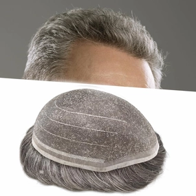 Hairpiece For Mens Toupee Human Hair Durable Fine Welded Monofulament Toupee For Mens Hair Replacement System Hair Piece For Mens 8X10#365#3 DARK BROWN 65% GREY 100% Density